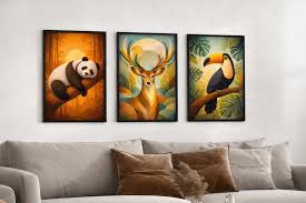 Nature-inspired wall art set 🐼🦌🦜✨ A charming panda artwork ...
