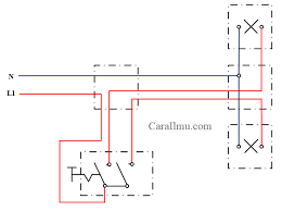 Lihat pada gambar 2 untuk detail pemasangan saklar ganda. Diagram Satu Garis Dan Diagram Pengawatan Saklar Seri Cara Ilmu