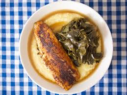 Heavily coat the top side of the fish with blackening seasoning. Blackened Fish With Smoky Braised Collards And Polenta Recipe Vanns Spices