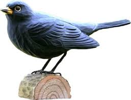 Holzfigur Amsel Handgeschnitzter Holzvogel Gartenfiguren Holzfiguren Garten