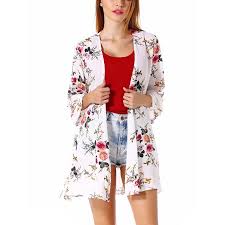 Plus Size Womens Kimono Cardigan Coat Blouse Tops Floral Print Half Sleeve Casual Cardigan Beach Cover Up