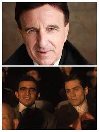 Actor Frank Sivero as Genco Abbandando in The Godfather Part II in 1974,  and a 2023 photo of him. Frank was born Francesco LoGiudice in Siculiana,  Sicily
