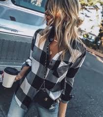 Black And White Buffalo Plaid Shirt Womens M New Buffalo Plaid Black White Long Sleeve Flannel Blouse Top Women S Medium Fashion Clothing Shirt Outfit Women Checked Shirt Outfit Women Plaid Outfits