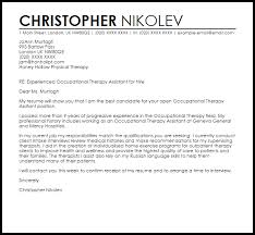 Occupational Therapy Assistant Cover Letter Sample Cover Letter Templates Examples