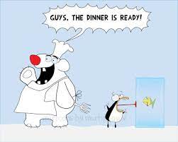 Polar Bear Chef Hunts A Penguin With A Fish In A Ice Cube Etsy Etsy Artist Christmas Greeting Cards Christmas Greetings