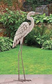 Egret Garden Pond Statue Metal Coastal Bird Sculpture Crane Heron 40 H New Ebay Metal Tree Wall Art Coastal Bird Bird Sculpture