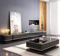 Mueble de TV de Lujo con Acabado Brillante y Mesa de Centro, Mueble para TV  con Gabinete Tipo Cubo