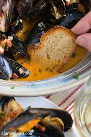 Portuguese Style Mussels In Garlic Cream Sauce A Family Feast Recipes Fish Recipes Mussels Recipe