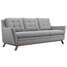 Beguile Button Back Wood Legs Fabric Sofa In Expectation Gray