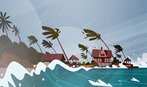 Onshore winds blow trees
