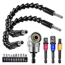 Flexible Drill Extension Hex Shank Drill Nut Driver Bit Set 2pcs Bendable Drill Bit Extension 3pcs 1 4 3 8 1 2 Universal Socket Adapter Set Screwdriver Bit Set 105 Right Angle Drill Extension