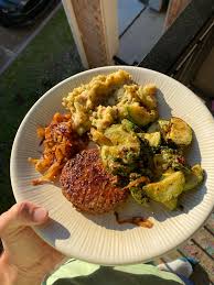 I've never met anything caramelized i didn't love, especially vegetables—they become infinitely superior to their and zucchini farmers 'round the world will breathe a sigh of relief. Bulgarian Mashed Potato Salad Veggie Patty Caramelized Onions And Roasted Zucchini All Topped With Chimichurri Dining And Cooking