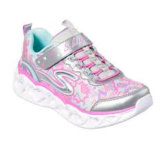 Skechers Girls S Lights Light Up Sneaker Silver Confetti