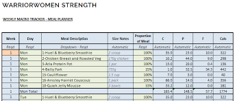 macro meal planner spreadsheet warriorwomen strength