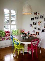 In Dining Room Put Bench In Front Of Window Find Smaller Dining Table Paint Chairs Alread Interior Bright Painted Furniture Colorful Modern Interior Design