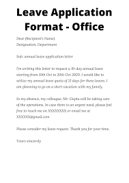 Supervisor's name title organization address city, state. Leave Application Letter Samples 10 Ready To Use Leave Letter Format