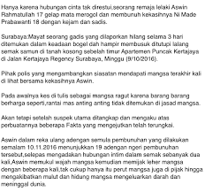 Maybe you would like to learn more about one of these? Kisah Benar Cinta Tak Direstui Orang Tua Teman Lelaki R0g0l Dan Pijak Leher Kekasih Hingga Maut Dan Buang Di Belakang Rumah R0tikay0