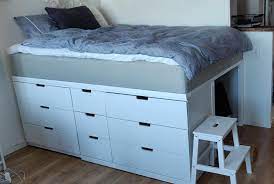 Diy twin bed with storage drawers. Elevated Bed With Nordli Drawers Underneath Ikeahacks Diy Loft Bed Elevated Bed Bed With Drawers Underneath