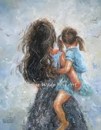 Mother Daughter Art Print Of Original Painting Mom Little Girl Motherhood Carrying Girls Roo Mother Daughter Art Mother Painting Mother And Child Painting