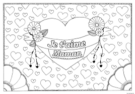 Poesie fete des meres maternelle recherche google. Coloriage Je Taime Maman Fete Des Meres Fond Coeurs Jecolorie Com