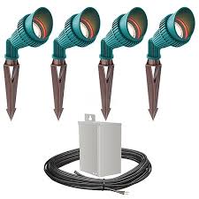 Led Outdoor Landscape Lighting Spot Kit 4 Spot Lights 40watt Power Pack Photocell Timer 80 Foot Cable Complete Kits