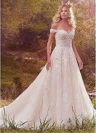 Stunning Tulle Satin Off The Shoulder Neckline A Line Wedding Dresses With Beaded Lace Appliques Ball Gowns Wedding Sottero Wedding Dress Wedding Dresses