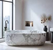 Marblebee Marble bathtub Arabescato White Marble - White / 71" L x 32" W x  24" H / 180cm L x 80cm W x 60cm H