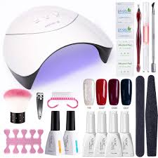 Amazon Com Azurebeauty Gel Nail Polish Starter Kit With 48w Uv Led Lamp 3 Timer Setting Base And Top Coat Manicure Tools 4 Elegant Color Gel Polish 12ml Beauty