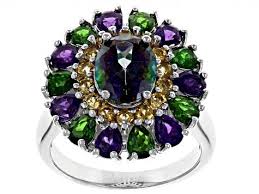 Multicolor Topaz Rhodium Over Silver Ring 3 89ctw Mhh128 Silver Rings Topaz Yellow Gemstones