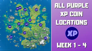 Teams will also accumulate series points based on each week's final placements tracked. All 12 Purple Xp Coins Locations In Fortnite Week 1 4 Fortnite Chapter 2 Season 3 Youtube