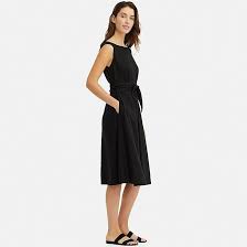 Linen Blend A Line Sleeveless Dress With Pockets Uniqlo Black Linen Dress Dresses Linen Women
