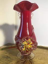 Vintage Red Blown Glass Vase With