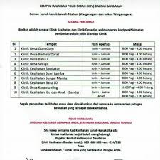 40 putrajaya temp073 klinik kesihatan putrajaya, presint 11 jalan p11j,presint 11, zon 6b,62300 putrajaya na. Imunisasi Polio Boleh Didapati Di Klinik Kerajaan Sandakan Secara Percuma