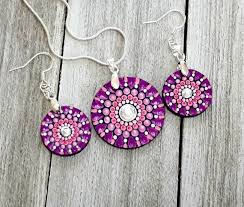Mandala Jewelry Set Hand Painted Mandala Pendant Earrings Etsy Mandala Jewelry Hand Painted Jewelry Mandala Stones