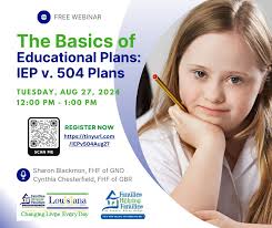 The Basics of Educational Plans: IEPs v. 504 Plans🌐 TODAY, August 27,  2024⏰12:00 pm