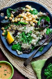 Quinoa Chickpea Salad With Roasted Red Pepper Hummus Dressing Recipe Quinoa Chickpea Salad Mediterranean Diet Recipes Roasted Red Pepper Hummus