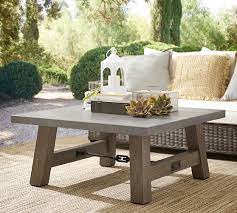 Coffee tables are ideally placed near lounge chairs or a sofa to hold food and drinks while your guests are visiting and relaxing. Abbott Indoor Outdoor Concrete Fsc Acacia Square Coffee Table Gray Pottery Barn