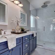 Grey and white bathrooms look smart, clean, stylish, and provide a calming backdrop in which we can relax two bathroom pendant lights adorn the vanity area of this grey white and blue bathroom. Balancing Pantone Classic Blue Paint With Tile Marble