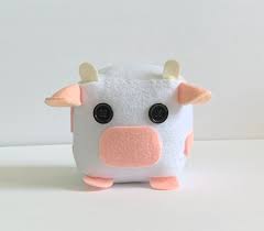 Strawberry Cow Stuffed Animal Pink Cube Cow Plushie Felt Etsy Felt Plushie Felt Animals Cow Products