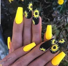 Acrylic Coffin Shaped Black And Yellow Nails Yellow Black Nails Sunflower Nails Coffin Nails Designs Yellow Nail Art