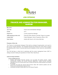 What is a finance manager? Finance Admin Manager Kenya May 2018 Action Africa Help International