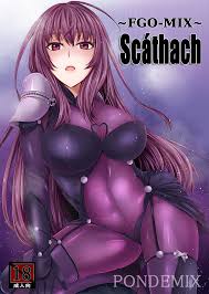 pondeomaru, scathach (fate), fategrand order, fate (series), type-moon,  highres, 1girl, :o, ahoge, armor, artist name, black bodysuit, blush,  bodysuit, breasts, content rating, contrapposto, covered erect nipples,  covered navel, female focus, gradient ...