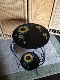 Handpainted Sunflower Table By Halsteadfloral On Etsy 200 00 Sunflower Painting Recycled Furniture Decor