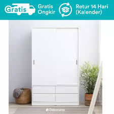 Lebar lemari pakaian 2 pintu 55 cm. Dekoruma Yucca Lemari Pakaian 2 Pintu Geser Atau Sliding Door Minimalis Putih 120cm Lazada Indonesia