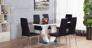 Giovani Black White Gloss Glass Dining Table Set And 6 Leather Chairs Seater Dining Furniture Sets Dining Table Setting Glass Dining Table Set