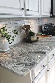 Viscount White Granite Countertops With A Subway Tile Backsplash Full Overl Cheap Kitchen Countertops Kitchen Remodel Countertops Farmhouse Kitchen Backsplash