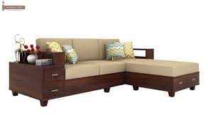 Buy Solace L Shaped Wooden Sofa Walnut Finish Online In India Wooden Street Wooden Sofa Designs Living Room Sofa Design Living Room Sofa Set