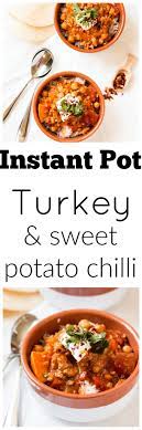 Lightened Up With Ground Turkey And Laden With Lots Of Veggies This Instant Pot Turkey And Sweet Potato Ch Sweet Potato Chilli Instant Pot Recipes Pot Recipes