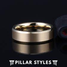 18k Gold Tungsten Wedding Band Mens Ring Unique Gold Rings Etsy Mens Wedding Bands Tungsten Gold Tungsten Wedding Bands Rings Mens Wedding Bands