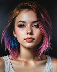 a beautiful girl long blue pink